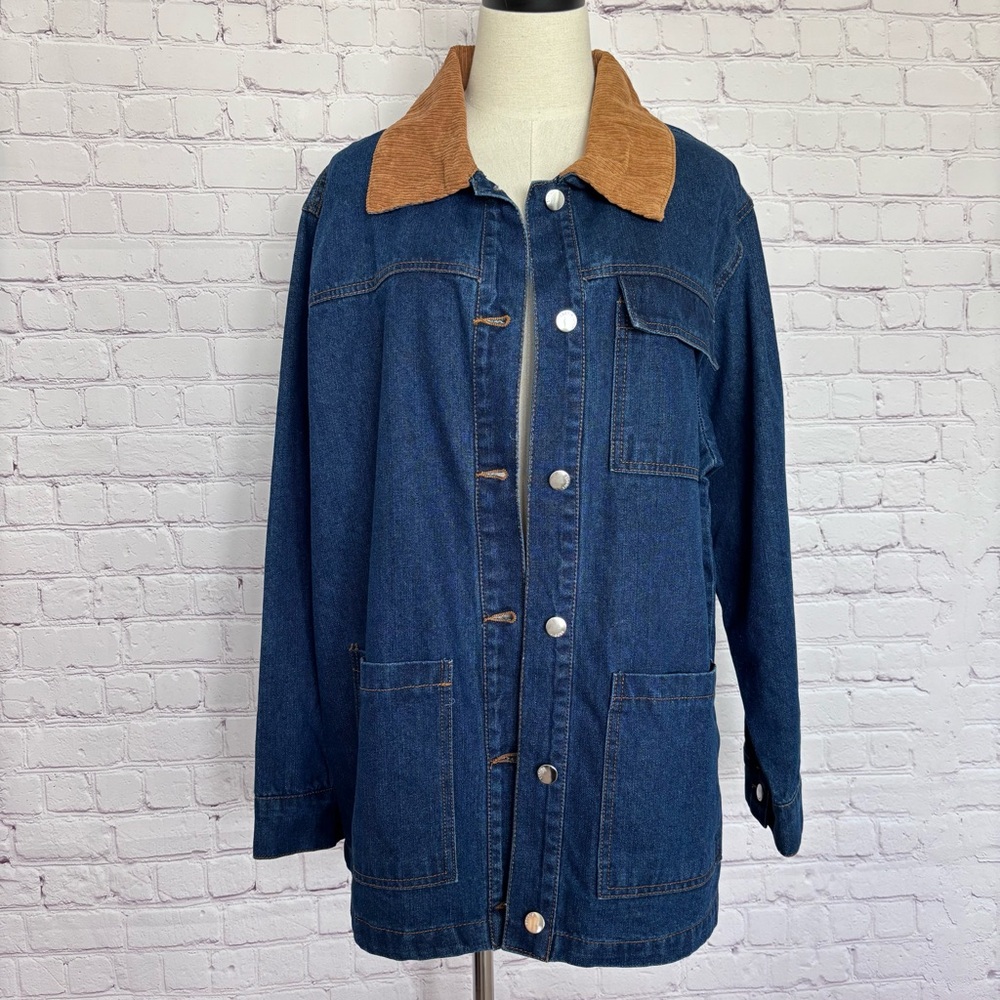 VIGOSS Oversized Denim Barn Jacket with Corduroy Collar--NWT--L - Picture 8 of 16